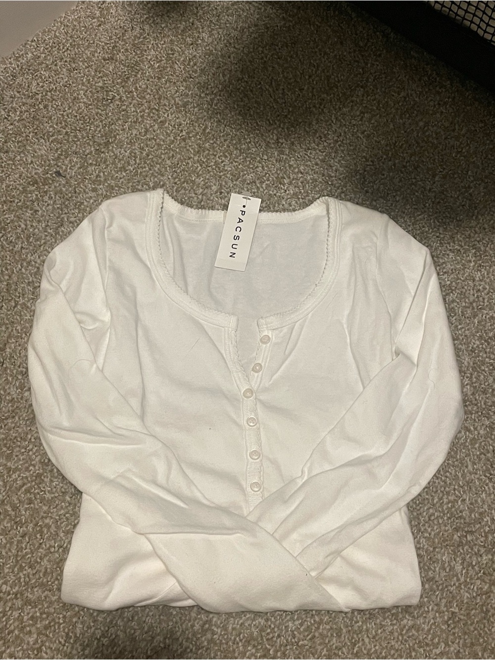 John Galt White Long Sleeve Henley Top